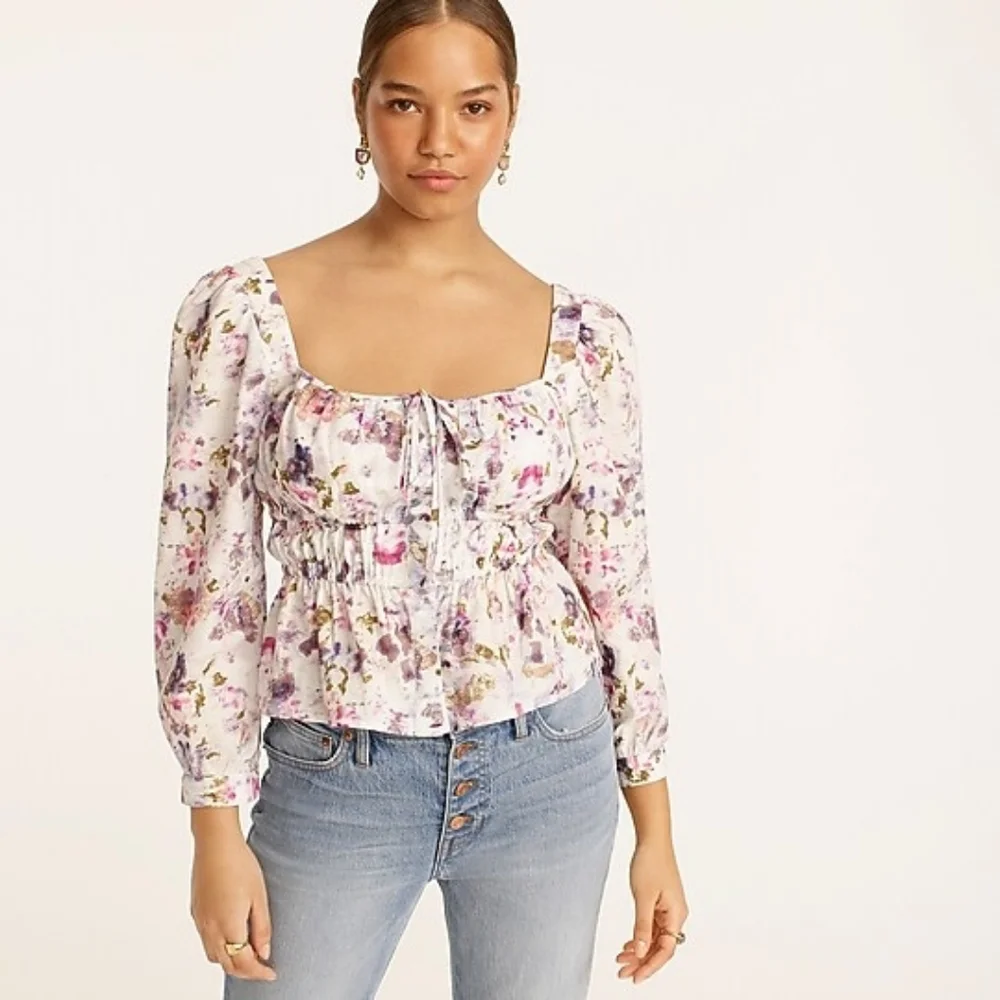 Flora Obscura x J. Crew Cinched Waist Top in Kaleidoscope Size 4 Cottagecore